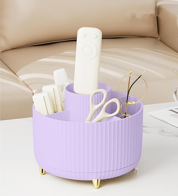 Pencil Pen Holder 5 Slots 360°Degree Rotating Pen Organizers for Desk Desktop Storage Stationery Supplies Cute Pencil Cup Pot Kids Desk Organizer for Office Home School（Purple 2）
