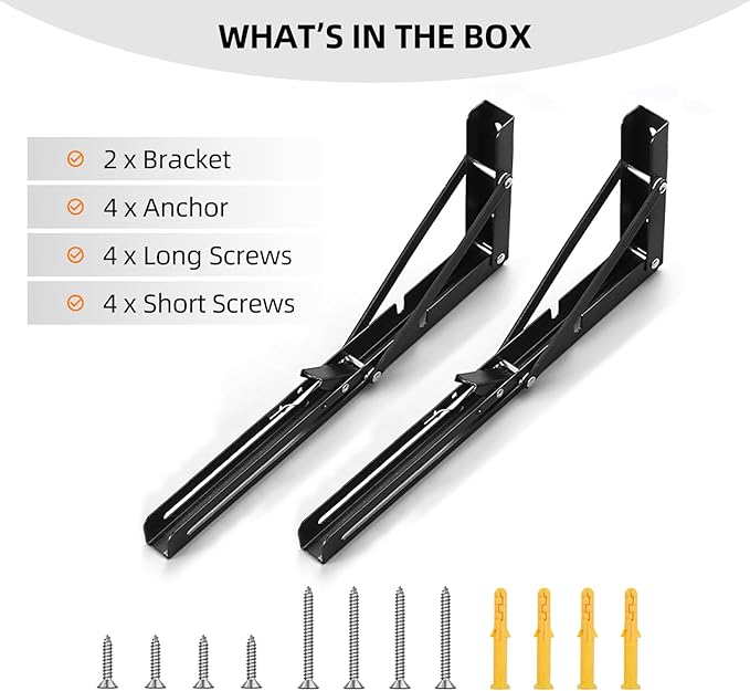 Folding Shelf Brackets 20 inch Foldable Shelf Bracket Heavy Duty Collapsible Shelf Brackets DIY Wall Mounted Fold Down Table Bracket Space-Saving for Benches Workstation (2PC, Max.Load 177 lbs)