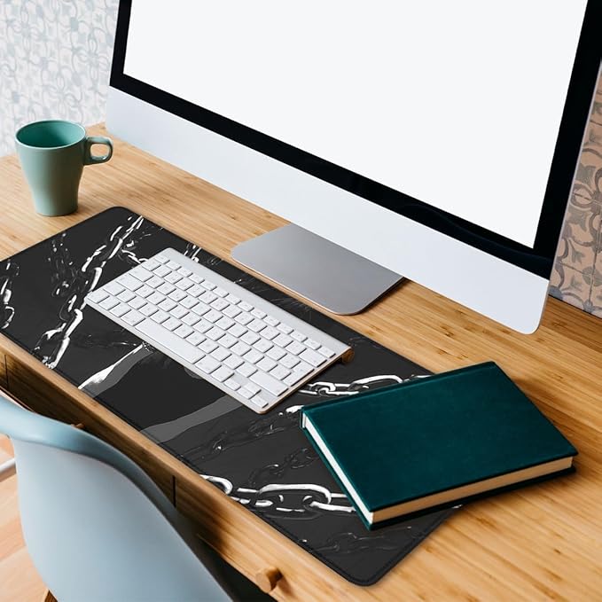 Dark Gothic Girl Gaming Mouse Pad Red Eyes Chains Extended Gaming Mouse Pad Mat with Stitched Edge Non-Slip Base Office Computer Keyboard Laptop 31.5"x11.8"