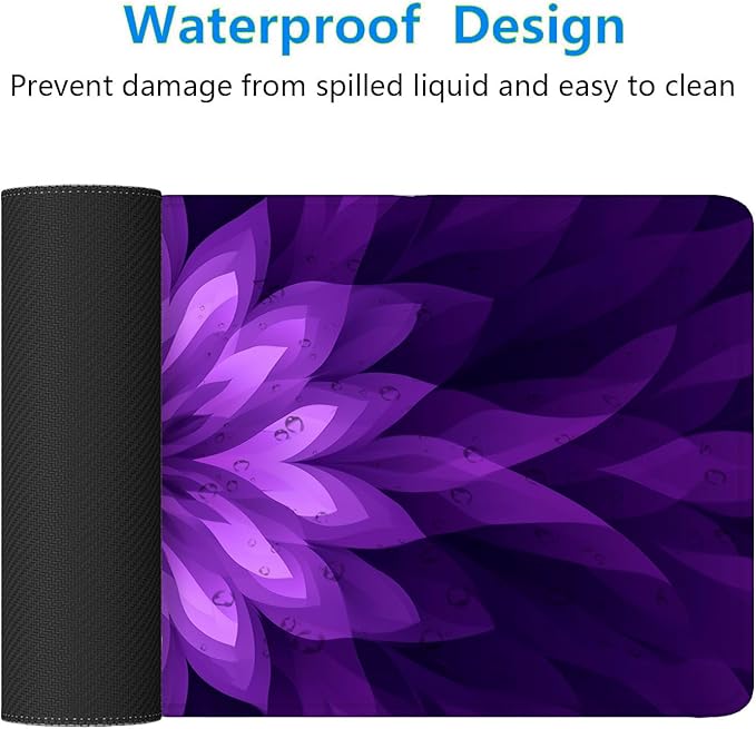 Purple Flower Gaming Mouse Pad Radiating Abstract Flowers Geometry Large Gaming Mouse Mat with Stitched Edges,Non-Slip Waterproof Rubber Base Mous Mat Office Computer Keyboard Laptop 31.5x11.8 Inch