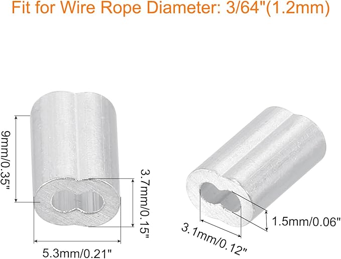 uxcell 100Pcs Aluminum Crimping Loop Sleeve for 3/64" Diameter Wire Rope, Double Ferrule Aluminum Wire Rope Sleeve for Cable Line End