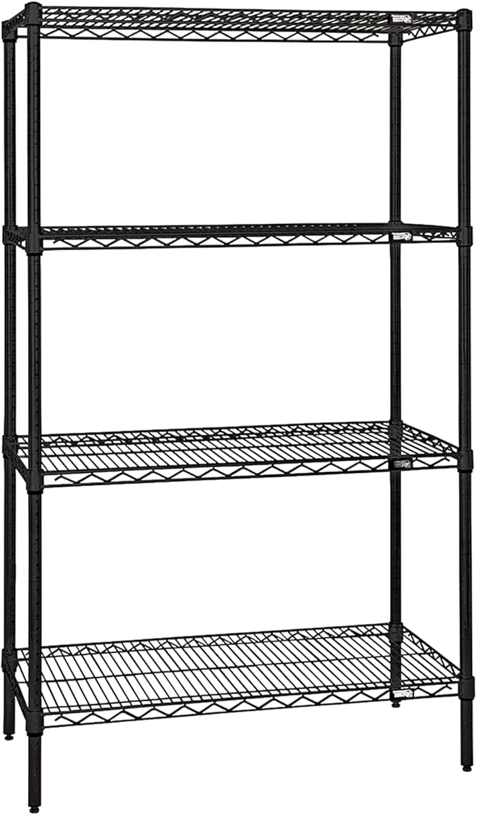 Quantum Storage Systems WR74-1836BK Starter Kit for 74" Height 4-Tier Wire Shelving Unit, Black Finish, 18" Width x 36" Length x 74" Height
