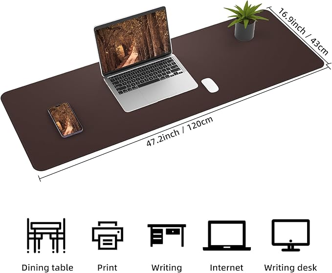 AFIING Cork Desk Mat 47" x 17", Dual-Sided Natural Cork & PU Leather Desk Pad, Non-Slip Waterproof Large Mouse Pad for Office, Home & Gaming (Coffee)