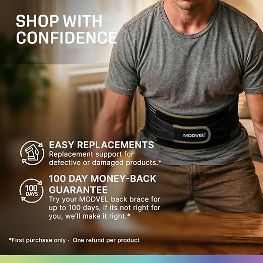 Modvel Back Brace for Lower Back Pain Women and Men – Lumbar Support Belt for Sciatica, Herniated Disc, Muscle Strain – Adjustable Breathable Work Brace with 6 Stays – Support for Posture – Size L