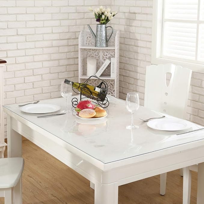 NECAUX Custom 42 x 115 Inch Clear Table Cover Protector, 1.5mm Thick Wood Grain Transparent Table Pad Non-Slip Tablecloth Plastic Protective Pad for Dining Room Table Conference Table Meeting Table