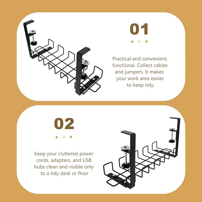 Cabilock Under Table Cable Management Rack in Wall Cable Management kit Cable Clamps Cord Desk Cable Management Rack Wire Cable Tray Under Desk Shelf Desktop Data line Office Carbon Steel