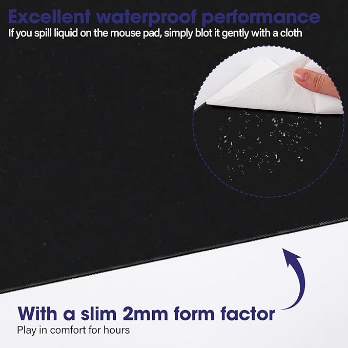 Professional Extended Gaming Mouse Pad - 31.5" x 15.7" Large Desk Mat with Stitched Edges, Waterproof Coating, Non-Slip Rubber Base for Gamers, Esports Pros, Office & Home (Black)