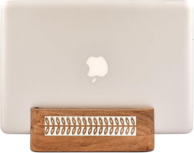 Laptop Stands Acacia Wood Vertical Laptop Stand | Space-Saving Desktop Organizer | Holder for MacBook, Dell, HP & More (8" x 2.3" x 2.5")