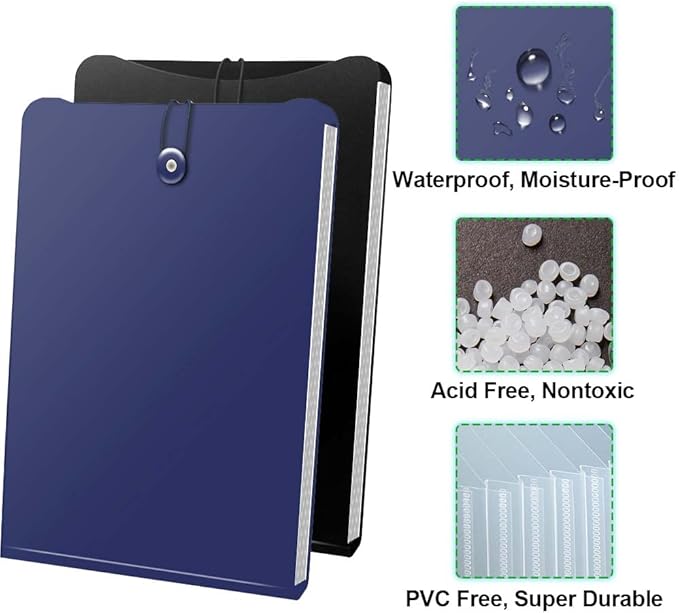 Credibility Accordion File Folder Organizer, 2 Packs Vertical Expanding According Plastic File Folder Bag with 7 Pocket and Labels for A4 Letter Size Paper Document, Bungee Closure, 13.78” x 9.84''