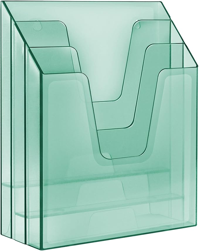 Acrimet Vertical Triple File Folder Holder Organizer, File Sorter (Plastic) (Clear Green Color)