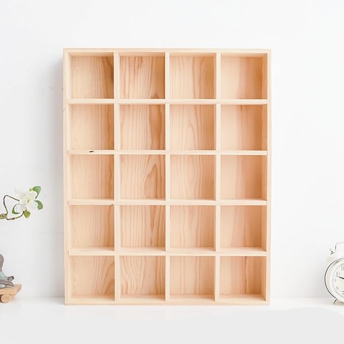 1 Pcs 13.4''x10.6''x2'' Wooden Storage Divider Box Showcase Display Box Organization Tabletop Box Tray Display Holder with 20 Compartments for Home Craft Office Kitchen Storage