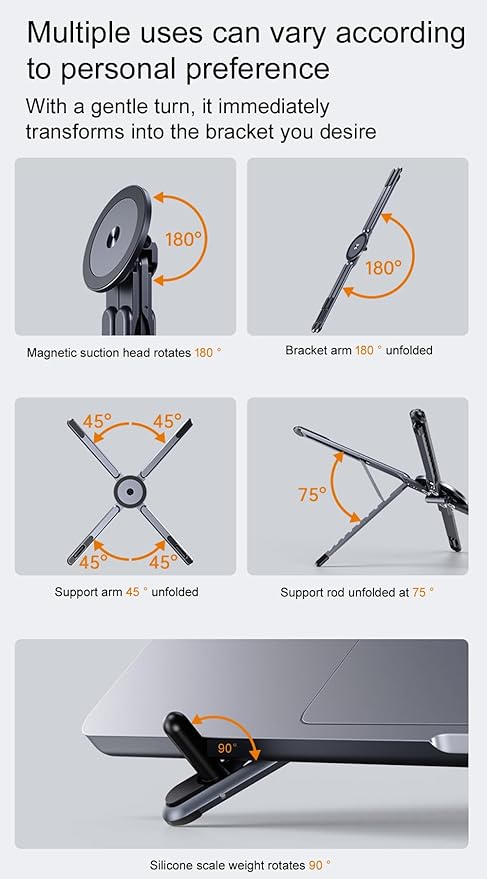 Multi-Purpose Portable Magnetic Stand, Suitable for Smartphones, Pad，Laptop， AluminumAlloy Material,Suitable fortraveling, Official Working and Leisure, and Home Entertainment (E05-gray)