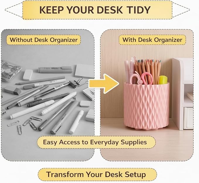 Pink Pen Holder for Desk, 360° Rotating Pencil Holder with 5 Slots - Spinning Desk Organizer & Pencil Cup for Art Supply, Office Pen Organizer for Home, School, Desk Accessories
