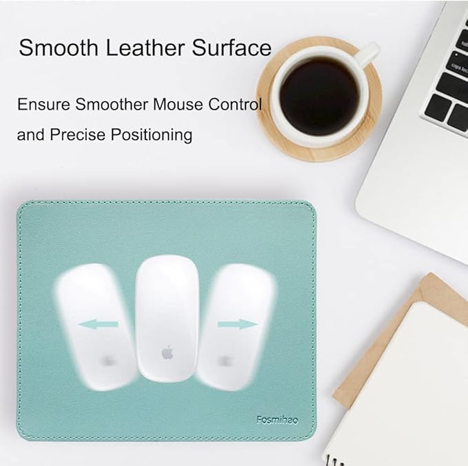 Leather Double Side Mouse Pad With Stitched Edge - Waterproof Ultra Thin for Computers, Laptop, Office & Home, 10.2 x 8.3 Inch, 1 Pack (Azury)
