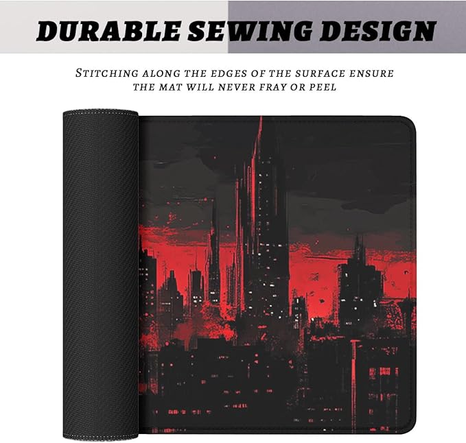 Dark City Mouse Pad Red Moon Gothic Skyline Neon Large Gaming Mouse Mat with Stitched Edges,Non-Slip Waterproof Rubber Base Mous Mat 31.5x11.8 Inch