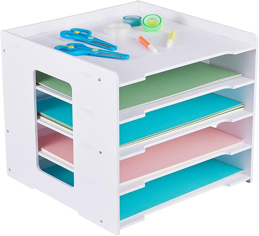 Juexica Scrapbook Paper Organizer 5 Tier File Organizer for Desk 12 x 12 Stackable Paper Trays Holder Desktop File Storage for Home Office Decorations