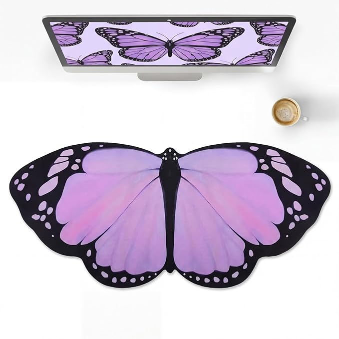 Tellegloww Large Purple Butterfly Gaming Mouse Pad Desk Mat Decorative Butterfly Keyboard Desk Mat with Non-Slip Base Purple Table Accessories for Office Home Study 35.43 x 15.75 Inches
