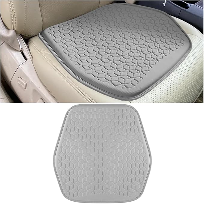 Gel Car Seat Cushion, Soft Cooling Honeycomb Non-Slip Vehicle Seat Bottom Mat for Long Sitting, Breathable Automotive Interior Chair Pad to Reduce Sweat, Universal for Truck SUV RV (Gray)