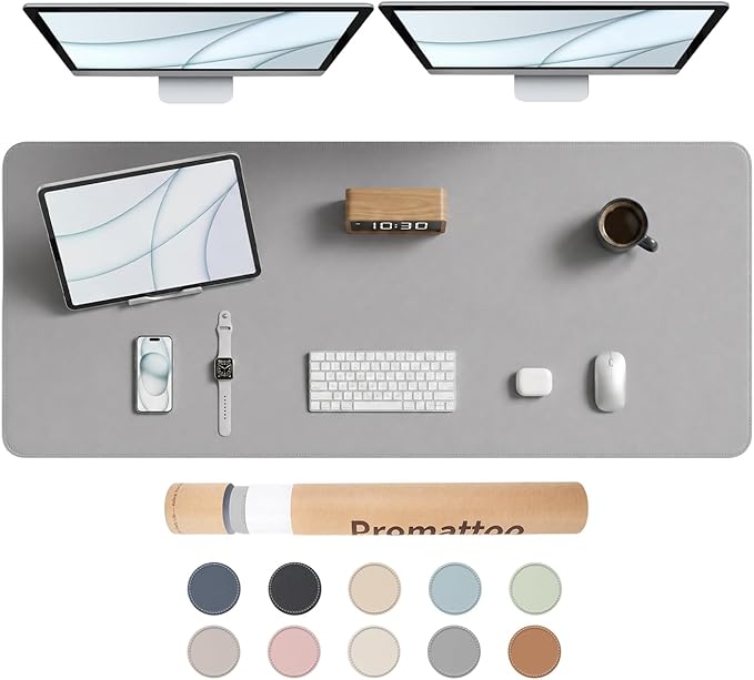 Large Desk Pad Non-Slip Desk Mat Protector for Keyboard Mouse Waterproof Vegan Leather Surface Faux Leather Laptop Mat Smooth Mouse Pad Premium Gift Tube Mist Gray 55" x 23"
