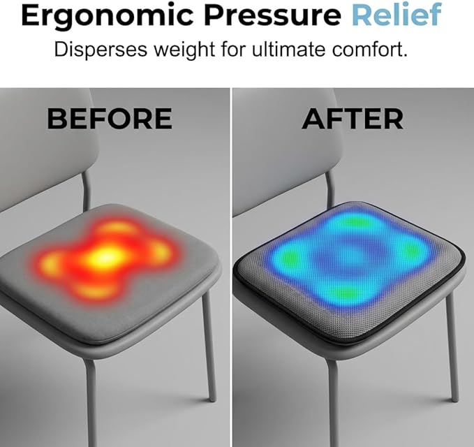Gel Seat Cushion for Long Sitting, Cooling Seat Cushion, Breathable Honeycomb Design Absorbs Pressure Points Chair Pad for Office Chair, Wheelchair, Car & Truck (2)