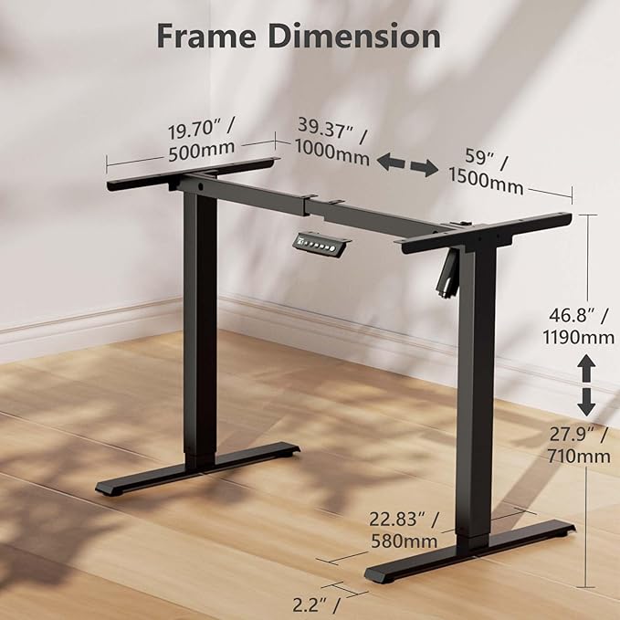 Electric Standing Desk Legs Only, Height Adjustable from 27.3" to 46.2", Standing Desk Frame for 40'' to 63'' Desktop, Sit Stand Desk Base with 4 Memory Presets for Home Office Work (Black)