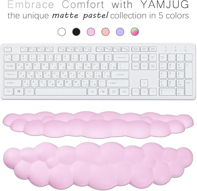 Cloud Wrist Rest Keyboard Palm Rest with Non-Slip Base for Computer Gaming Wrist Rest, YAMJUG Cloud Arm Rest Keyboard Wrist Pad Purplish Pink