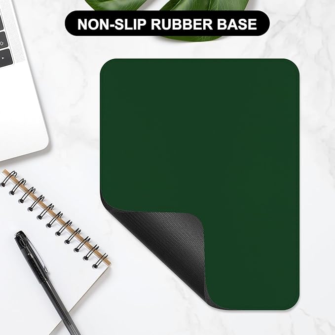 Leather Mouse Pad, Office Mouse Mat Non-Slip Rubber Base Stitched Edge Washable Waterproof Rectangular Mousepad for Office Gaming PC Laptop, 9.8" x 7.9", Dark Green