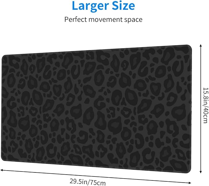 Animal Print Black Cheetah Large Mouse Pad & Desk Mat Leopard Extended Mousepad Non-Slip Rubber Base Laptop Computer Keyboard Pad for Gaming, Office & Home Decor, XXL - 29.5" X 15.8"