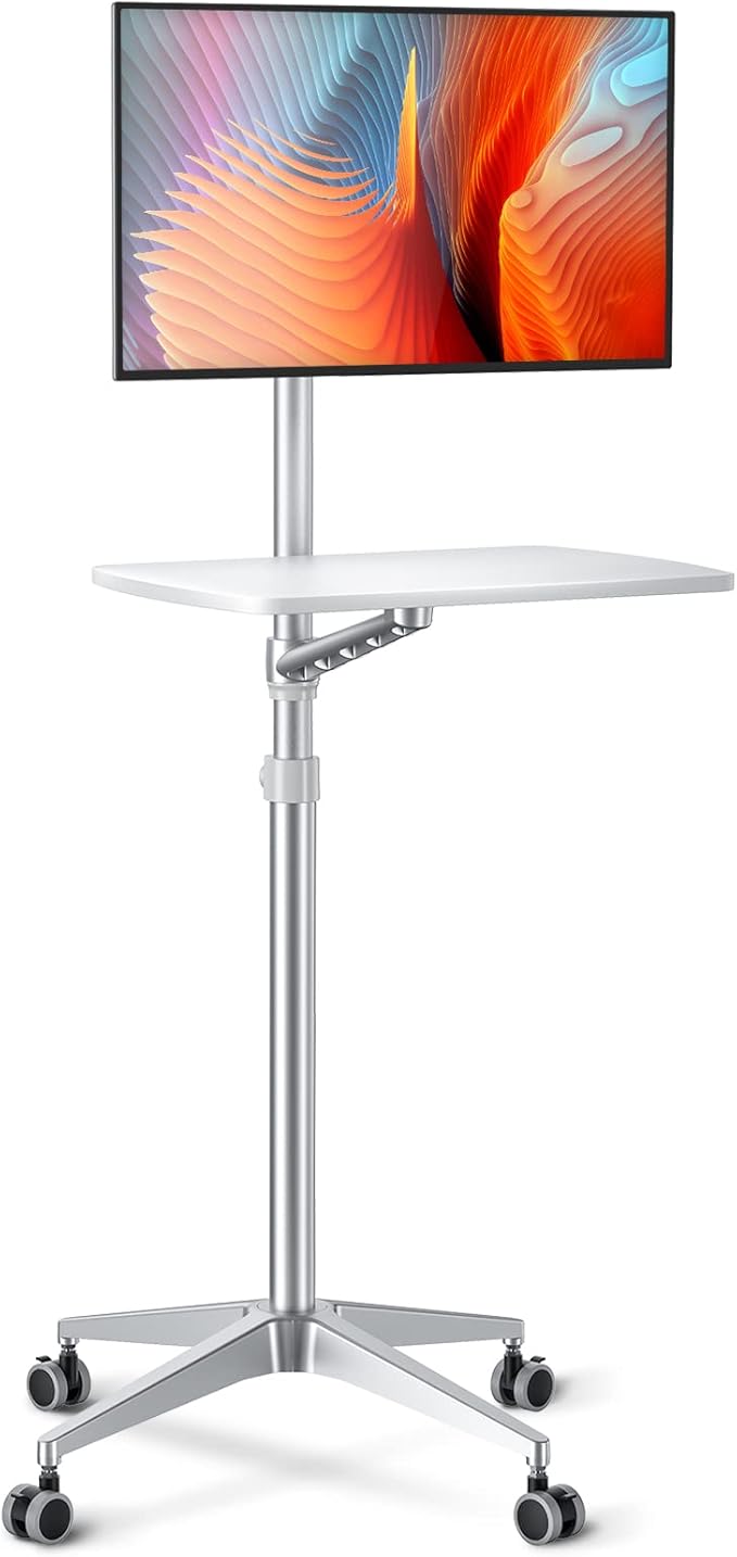 viozon Mobile Desk,Mobile Workstation,Mulitiuse Rolling Laptop Floor Stand,34"-48.6" Height Adjustable,Compatible with 17"-27"Monitor&12"-17"Laptop,21"×14" Desk Board,Maxload 17.6lbs,4 Lockable Wheels