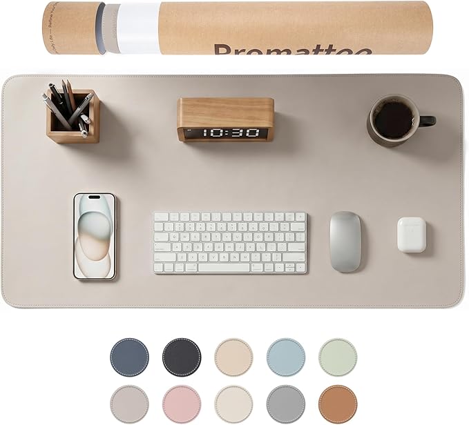 Large Desk Pad Non-Slip Desk Mat Protector for Keyboard Mouse Waterproof Vegan Leather Surface Faux Leather Laptop Mat Smooth Mouse Pad Premium Gift Tube Stone Gray 31.5" x 15.7"