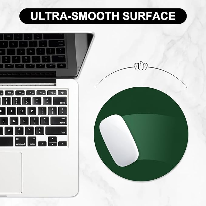 Leather Mouse Pad, Office Mouse Mat Non-Slip Rubber Base Stitched Edge Washable Waterproof Round Mousepad for Office Gaming PC Laptop, Round Diameter 8.7 inches, Dark Green