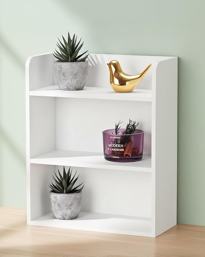 3-Tier Trinket Shelf, 10" x 12" Small Display Shelf for Wall or Countertop, Wooden Knick-Knack Shelves for Collectibles, Perfume & Crystal Storage, White