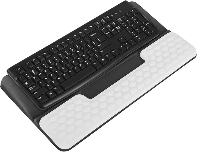 Keyboard Stand with Wrist Rest，Ergonomic Wrist Pad Memory Foam Keyboard Riser Holder Tray with Non-Slip Base, Pain Relief for Work Study Game (Black and White)