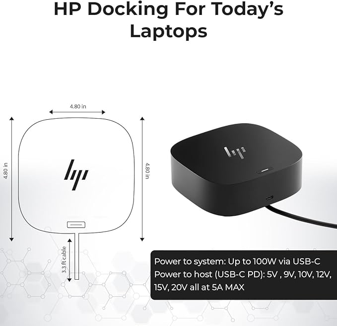 HP 26D32AA#ABL Docking Station G5 - HP Laptop Docking Station Dual Monitor Dock and Charging Bundle with 120W Adapter + HDMI Cable + DisplayPort Cable + USB-C Cable + Microfiber Cloth (Renewed)