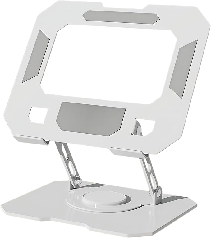 Laptop Stand for Desk - Ergonomic Aluminum Alloy Computer Riser, 360° Rotating & Adjustable & Foldable, with Large Hollow Cooling, Stable Holder for MacBook, Dell, HP, Notebook(10-17"), Wht