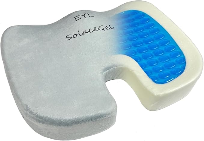 SolaceGel Enhanced Cooling Gel Cushion With Memory Foam Built In Handle – Lower Back Pain Relief – Improves Posture & Support – Multi Use – Office Chair, Car, Sporting Events, Gaming – Two Covers