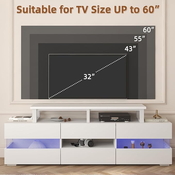 YAOHUOO 45" Large TV Riser for 32-60 inch TV, TV Riser Stand Shelf with Steel Legs, Tabletop TV Stand Riser for Home Office,White