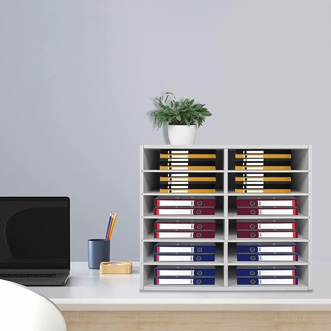 Literature Organizer Sorter for Desk, 12 Slots Adjustable File Sorter Mail Organizer, Paper Sorter Organizer, Open Design Paper Storage Mailbox for Office School Classroom, White