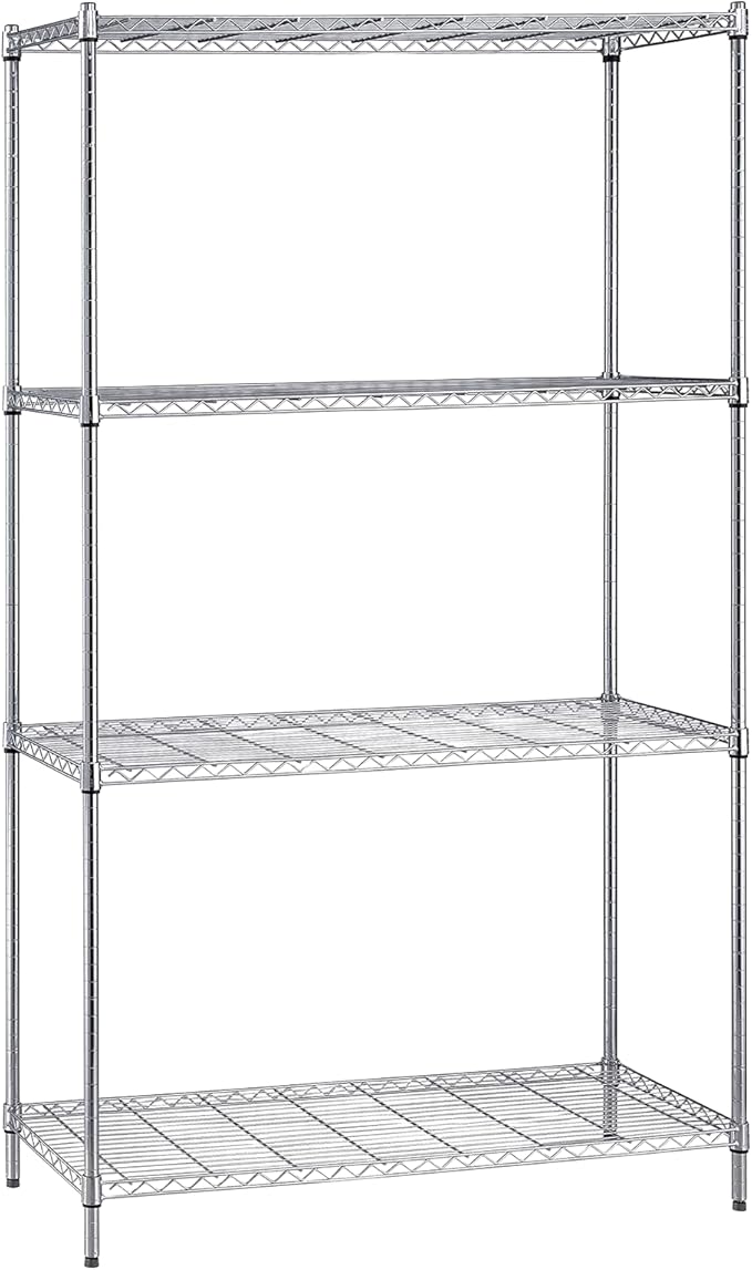 Quantum QFS-WR63-1854C Chrome Wire Shelving Unit, 4 Shelves, 63"H x 54"W x 18"D, 800 lb Capacity per Shelf, Heavy Duty Starter Kit