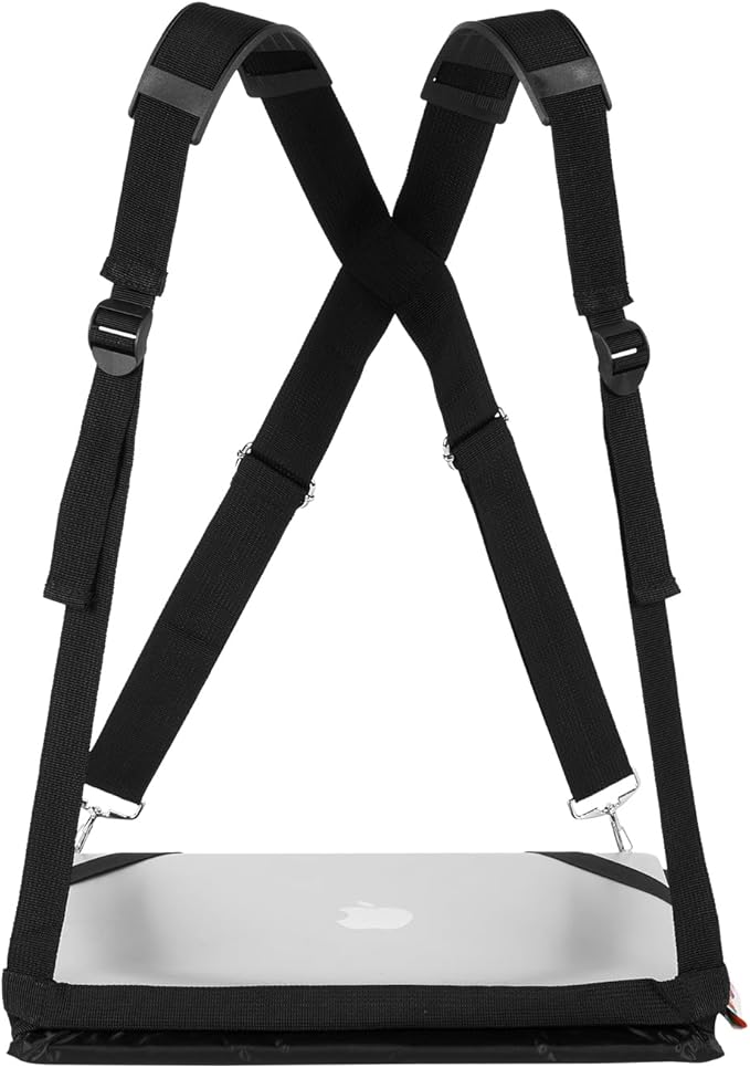 Laptop Harness - Hands Free Portable Wareable Desk for Laptop 14" Tablet, Notepad, MacBook - Adjustable Straps Standing Laptop Carrier - Includes Memory Foam Mouse Pad
