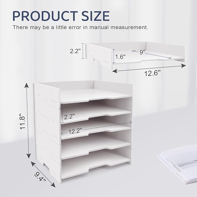 SONGWAY 5-Tier Stackable Paper Tray - File Organizer for Desk, Paper Sorter, Desktop Letter Trays, Workspace Desk Organizer Trays for Home Office School