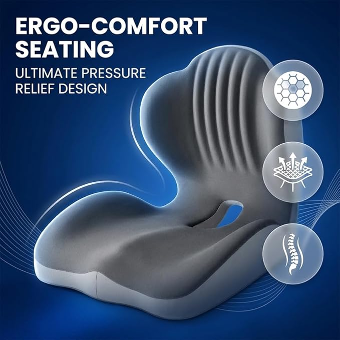 Sakerplus Seat Cushion Chair Cushions Ergonomic Memory Foam Seat Cushion, L-Shaped Office Chair Cushion & Car Seat Cushion for Long Sitting, Lower Back Support Pillow for Office, Home, Driving (black)