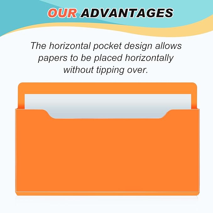 Fuutreo 6 Pcs Magnetic Wall File Organizer Magnetic Wall File Holder Refrigerator Magazine Holder for Mail Letters Paper(Bright Color,Horizontal-large)