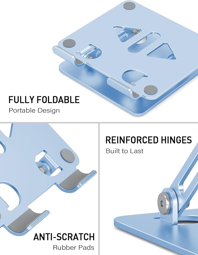 Aoviho Tablet Stand Holder for Desk, Adjustable Aluminum Desk Accessories, Stable Desktop Stand for Office Home,Compatible with iPad Pro Air Mini, Samsung Tablets,Sky Blue