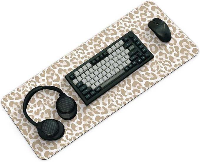Gaming Mouse Pad with Non-Slip Base, Cute Mouse Mat with Stitched Edges for Keyboard and Mouse, Large Anime Mousepad for Computer, 31.5 x 11.8 inches (Leopard Print)
