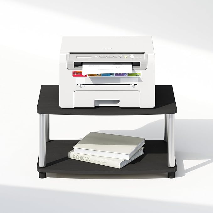 Furinno Turn-N-Tube Printer Stand with Storage, 2-Tier Printer Table, Under Desk Printer Stand, Toolless Assembly, for CPU, Office Supplies, Home Office, Americano