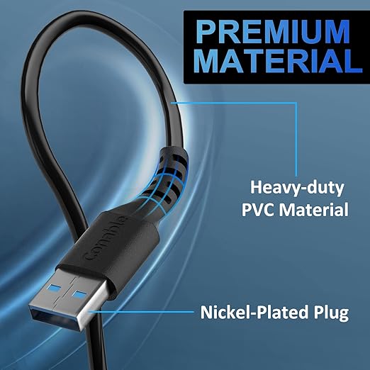 Short USB to USB Cable 2 Feet (3 Pack), USB 3.0 Male to Male Cord, Type A 5Gbps Data Transfer Cable for Hard Drive, Laptop, DVD Player, USB 3.0 Hub, Monitor, Camera, Set Up Box with 5 pcs Ties