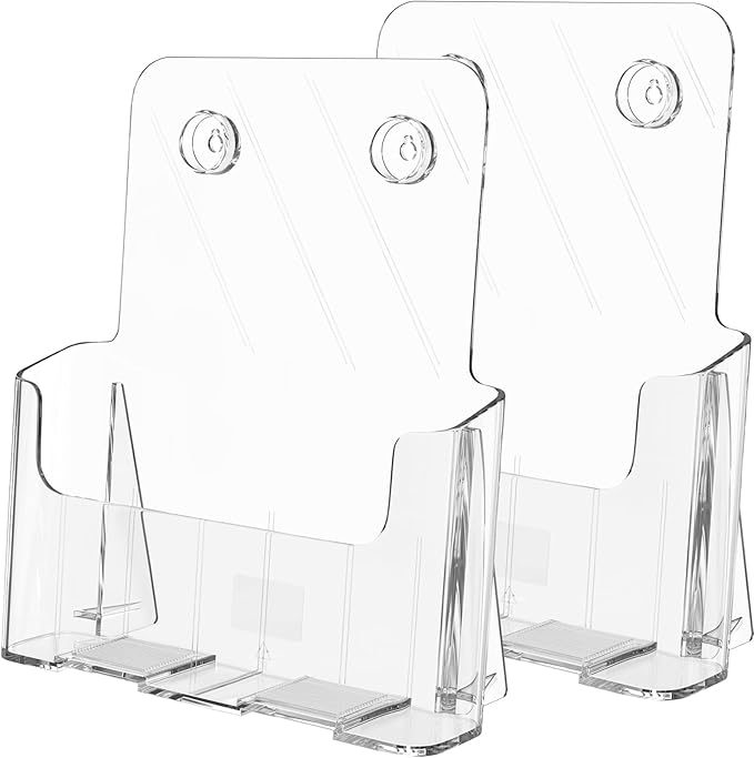 MaxGear Acrylic Brochure Holder 8.5x11 inch, Clear Plastic Literature Holder for Flyers, Pamphlets, Rack Cards and Booklets, Desk or Wall Mount, Acrylic Display Stand for Magazines, Office Use, 2 Pack