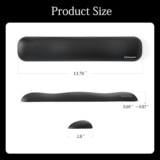 UnivoColors Design-Medium Wave Keyboard Wrist Rest of Medium, Artificial Sheepskin+Memory Foam+Ergonomic+Anti-Slip Gel, Resilience Support During Work and Gaming,Keyboard Accessory,Black