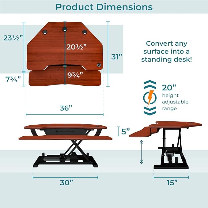 VERSADESK PowerPro 36” x 31” Corner Standing Desk Converter | 36 Inch Electric Height Adjustable Desk Riser - Sit or Stand w/programmable Controller, Keyboard Tray & USB Hub, Cherry
